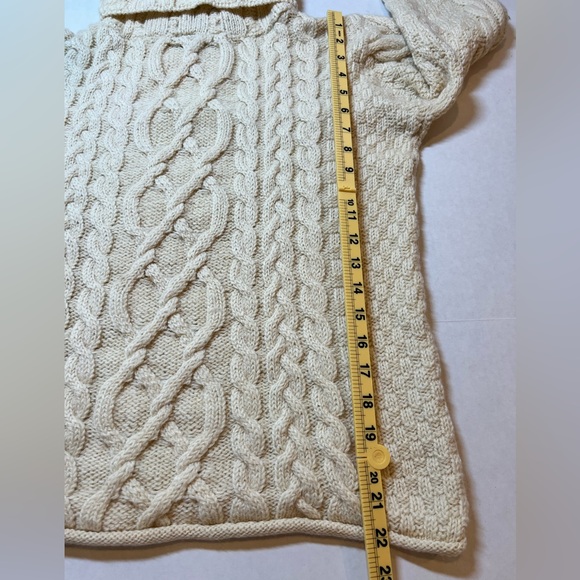Inis Crafts 100% Merino Wool Cowl Neck Sweater Vintage Irish Fisherman Cable - Picture 8 of 9